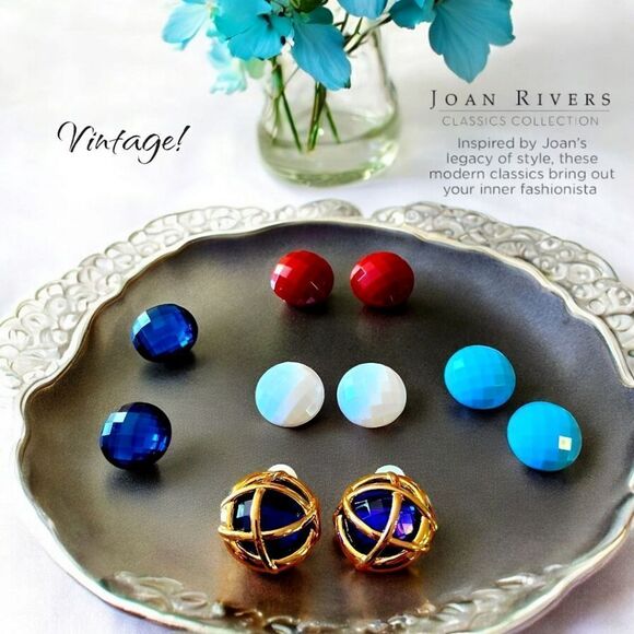 JOAN RIVERS Gold Cage Cabochon Comfort Clip Earrings Set, 5 Colors! - Picture 1 of 10